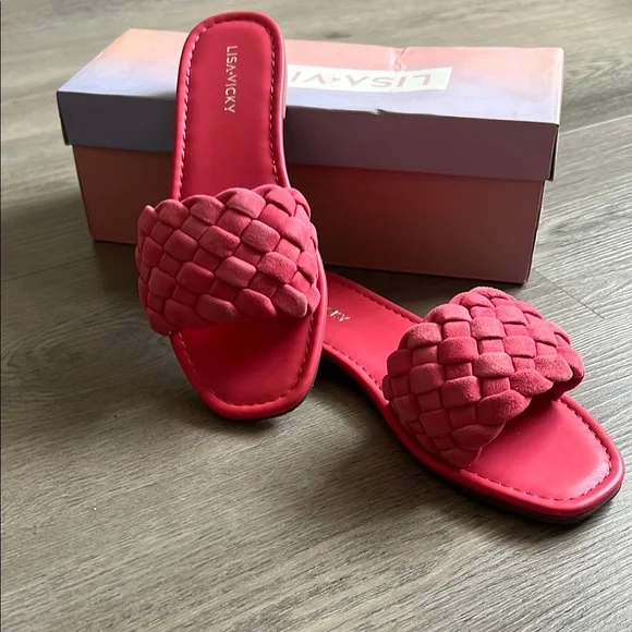 Pink Woven Slide Sandals with Intricate Design - Picture 1 of 4